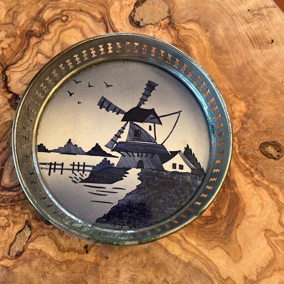 Vintage Delft Blue Windmill Coaster - Picture 1 of 4
